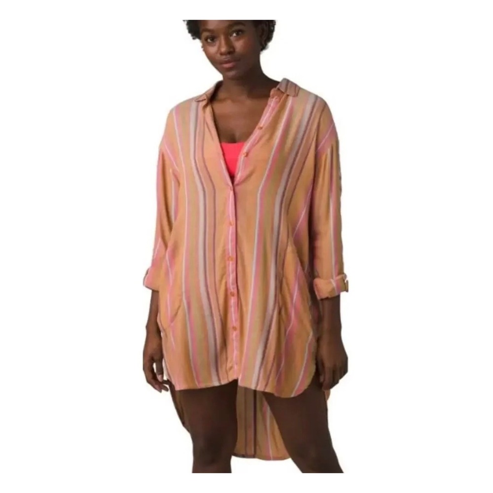 Prana Scheena Tunic Cactiโ Soleil Striped Layering Cover Up Orange Sz L Gorpcore